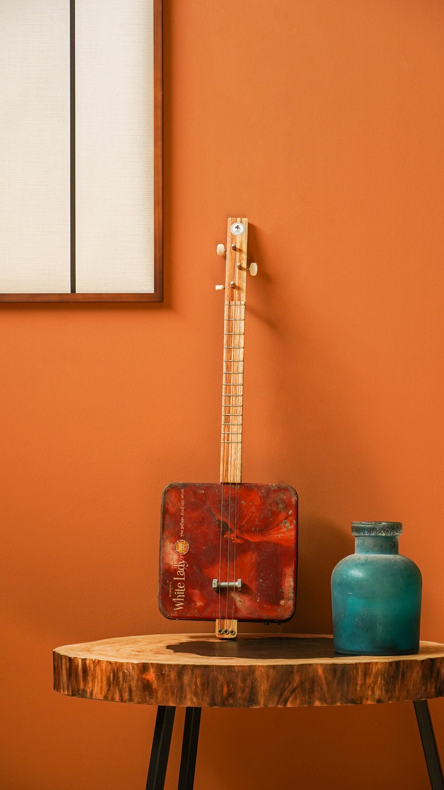 Vintage White Lady Tin Can Guitar