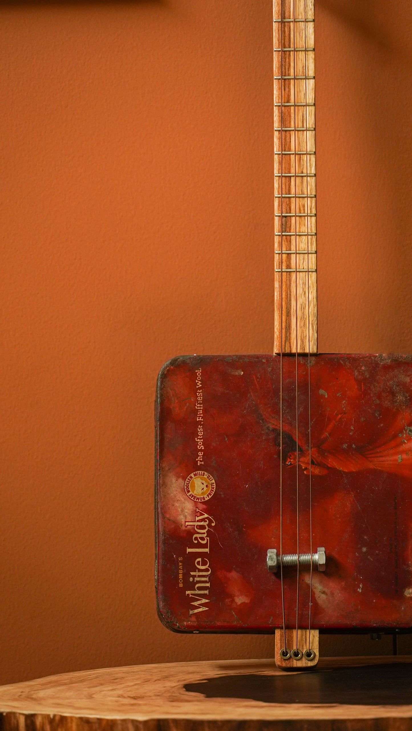 Vintage White Lady Tin Can Guitar