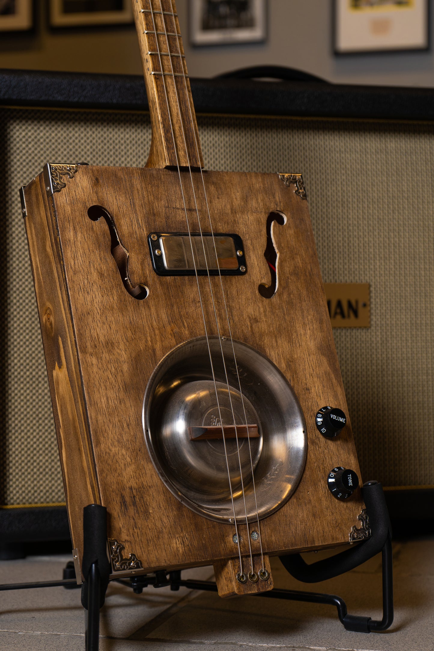 Dog Bowl Resonator 3 string  Cigar Box Guitar