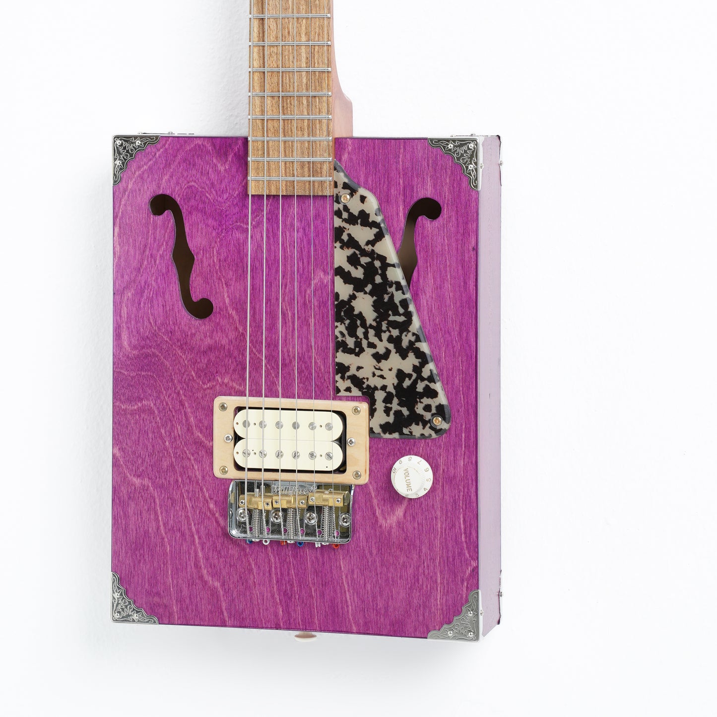 6 String Cigar Box Guitar Purple Leopard